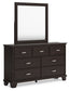 Covetown California King Panel Bed with Mirrored Dresser and Chest