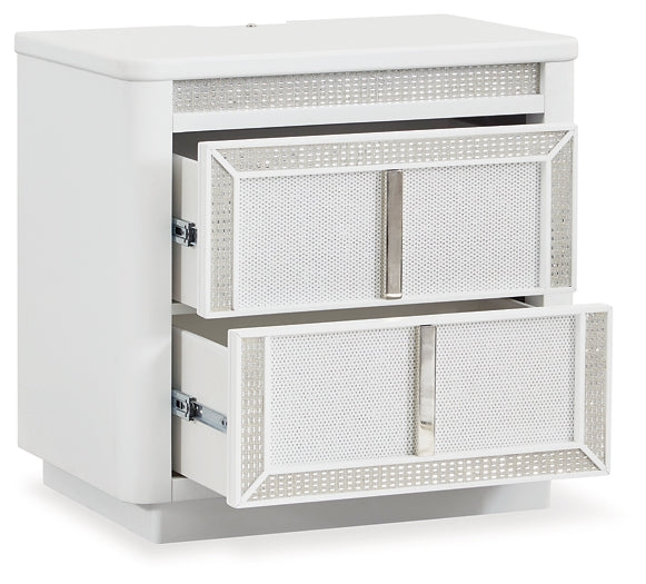 Chalanna Queen Upholstered Storage Bed with Mirrored Dresser, Chest and Nightstand