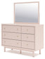 Wistenpine Full Upholstered Panel Headboard with Mirrored Dresser and Chest