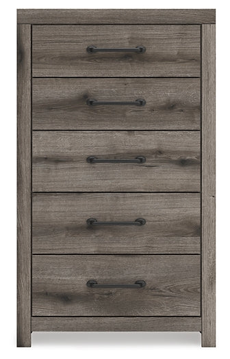 Graystorm King Panel Bed with Mirrored Dresser and Chest