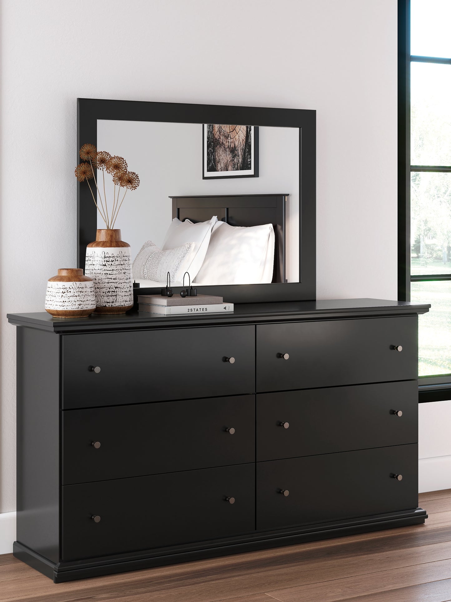Maribel Twin Panel Bed with Mirrored Dresser and Chest