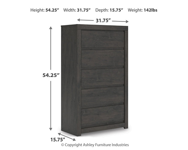 Fraluna King Panel Storage Bed with Mirrored Dresser and Chest