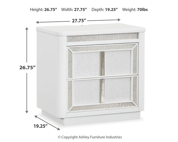 Chalanna King Upholstered Storage Bed with Mirrored Dresser and Nightstand