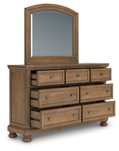 Feddinger Queen Panel Bed with Mirrored Dresser and Chest
