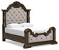 Maylee Queen Upholstered Bed with Mirrored Dresser, Chest and Nightstand