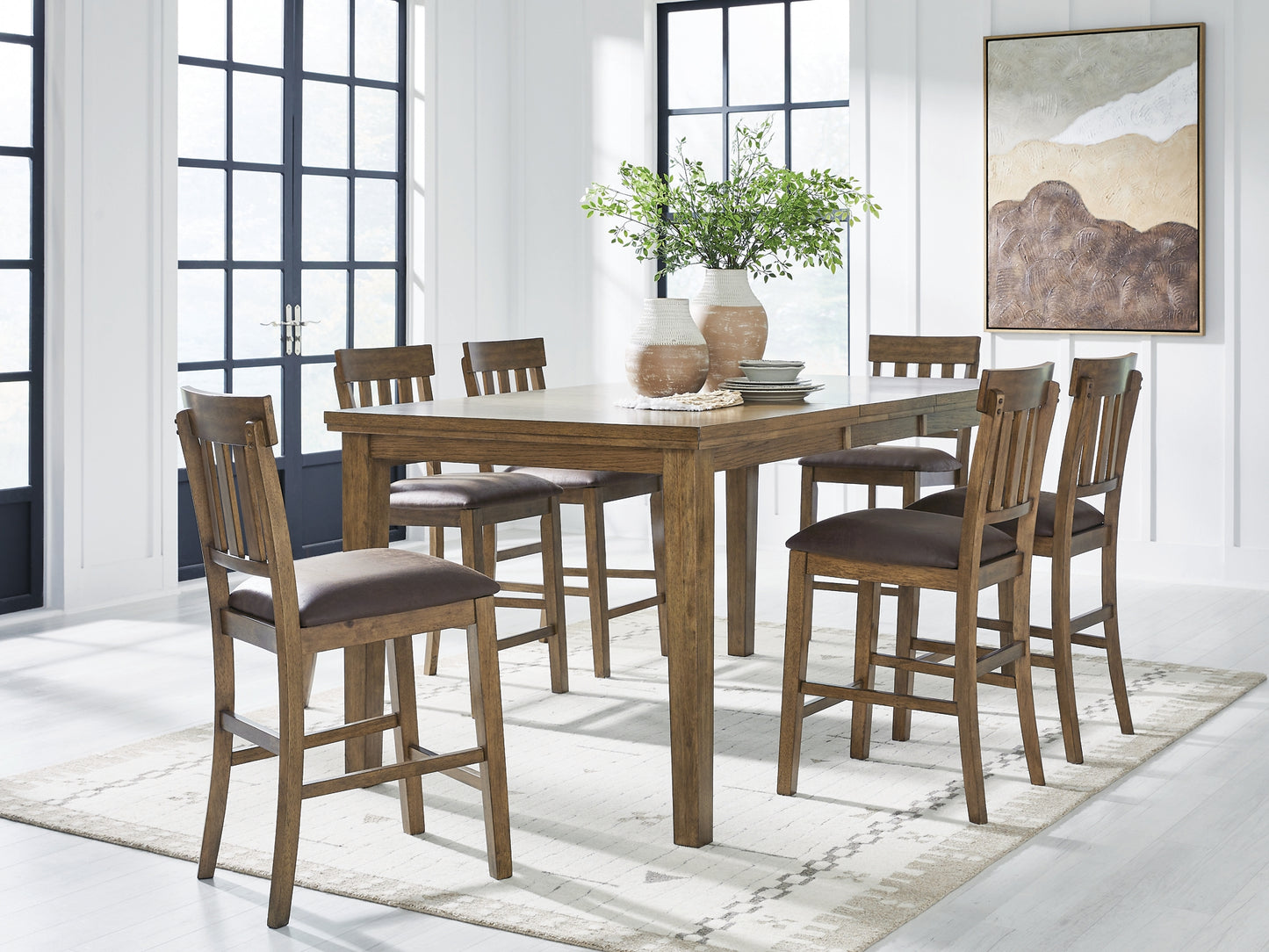Urbinforte Counter Height Dining Table and 6 Barstools