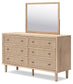 Cielden California King Upholstered Bed with Roll Slats, Dresser and Mirror