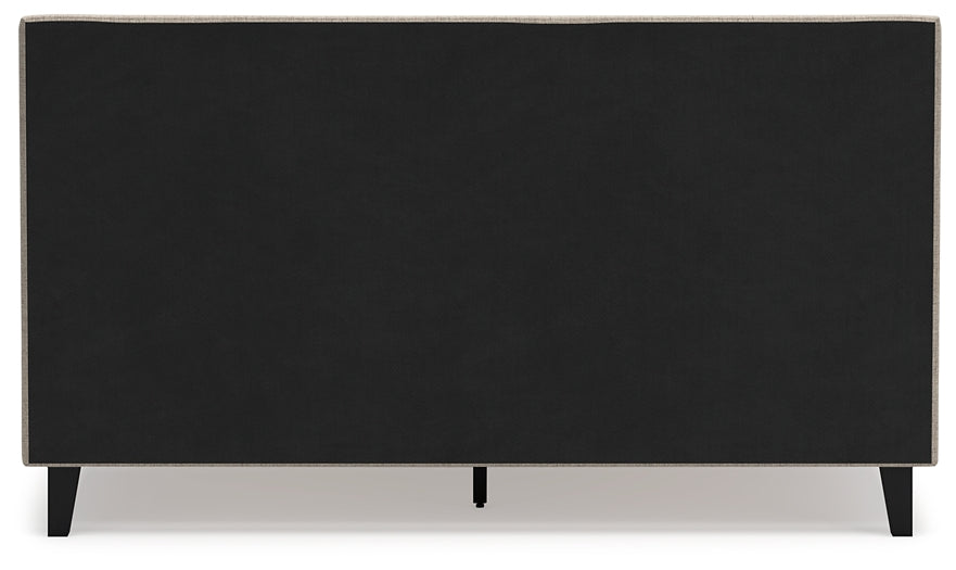 Cielden California King Upholstered Bed with Roll Slats, Dresser and Mirror