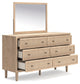 Cielden Full Upholstered Bed with Roll Slats, Dresser, Mirror and Nightstand