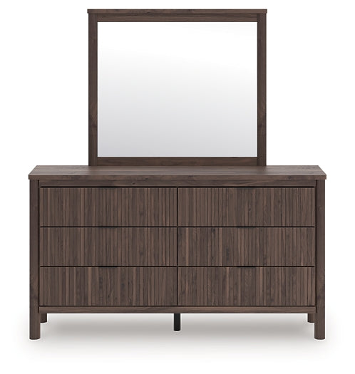 Pamytta Queen Upholstered Panel Bed, Dresser, Mirror, Chest and Nightstand