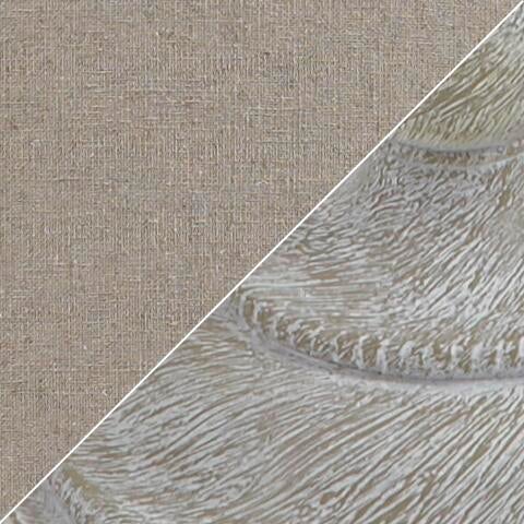 A diagonal split image features the Bernadate Poly Floor Lamp (1/CN): on the left, beige textured fabric; on the right, a close-up of a gray surface with a whitewash finish.