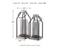 The Diedrick Lantern Set (2/CN) features two 19-inch-tall galvanized metal lanterns with 5.5-inch square bases, shown with measurements and specs—perfect as indoor or outdoor candle holder lanterns.
