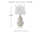 The Saffi Ceramic Table Lamp (1/CN) features a round ceramic base with crackle glaze, a white shade, measures 30.75"H x 17"W x 17"D, and weighs 9 lbs.