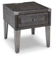 The Todoe Rectangular End Table blends rustic and industrial styles with a wooden top, metal legs and corner accents, plus a single drawer featuring a round knob.