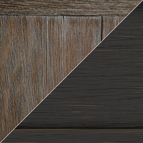 Split image shows two wood textures: top left with a weathered gray-brown finish, bottom right in a smoother, dark brown to black tone—highlighting the versatility of the Tyler Creek Chair Side End Table.