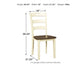 The Woodanville Dining Room Side Chair (2/CN) features a cream frame with a brown seat for cottage-chic style. Each chair measures 38.25"H x 18"W x 21.25"D and weighs 19 lbs.