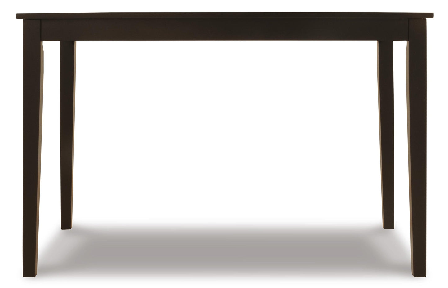 The Kimonte Rectangular Dining Room Table features a contemporary dark brown finish, a rectangular shape, and four straight legs, shown against a white background.