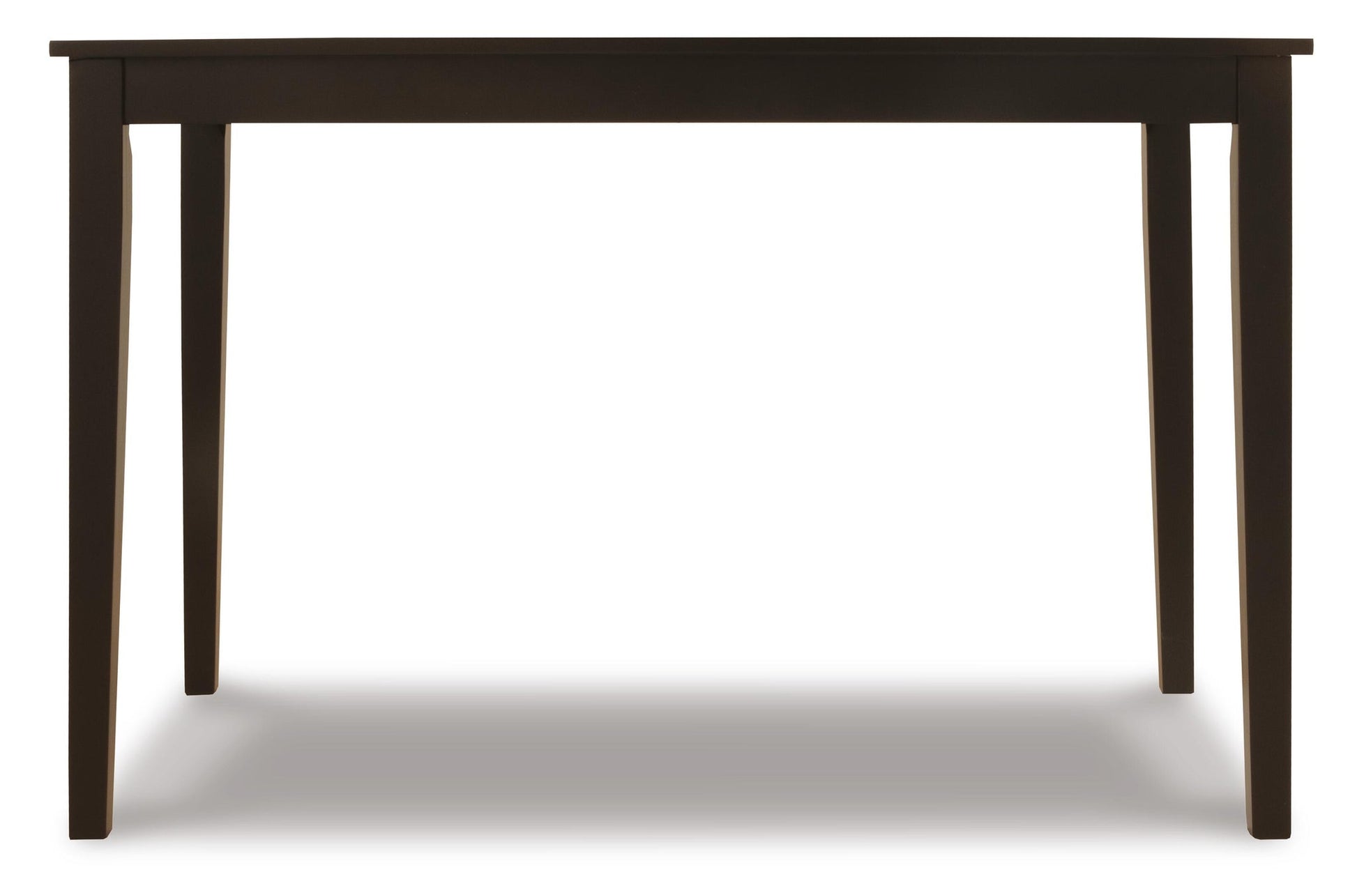 The Kimonte Rectangular Dining Room Table features a contemporary dark brown finish, a rectangular shape, and four straight legs, shown against a white background.