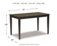 The Kimonte Rectangular Dining Room Table features a contemporary dark brown finish, a wooden rectangular top, and four legs. It measures 45" W x 24" D x 30" H and weighs 33 lbs—perfect for small dining spaces.