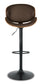 The Bellatier Tall UPH Swivel Barstool (1/CN) features a modern design with adjustable height, a curved brown faux leather seat, footrest, and a sleek black metal pedestal base.