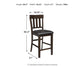 The Haddigan Upholstered Barstool (2/CN) features a dark wood frame, slat back, cushioned faux leather seat, measures 40.5" H x 18.25" W x 21" D, and weighs 19 lbs.