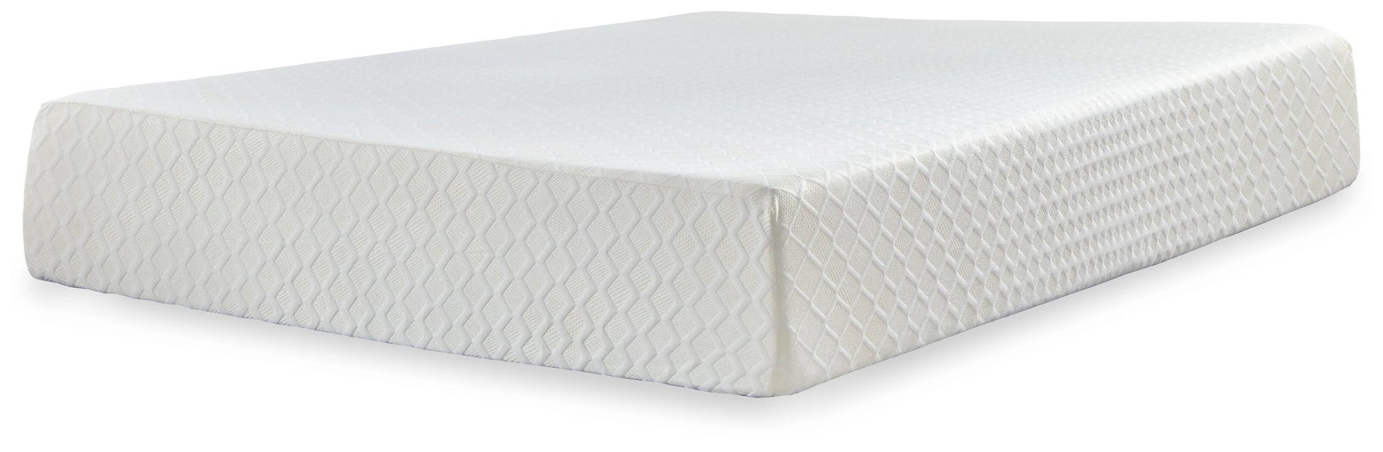 The Chime 12 Inch Memory Foam Mattress, featuring a plain rectangular shape and a white quilted cover, is displayed on a white background.