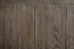 Close-up of weathered wooden planks with visible grain, arranged vertically and topped with a horizontal plank—ideal for designing a shabby chic coffee table like the Tyler Creek Lift Top Cocktail Table.