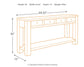 The Gavelston Sofa Table features a rectangular design with four drawers, lower shelf, and weathered black finish; measures 64.25" W x 15" D x 30" H and weighs 97 lbs.
