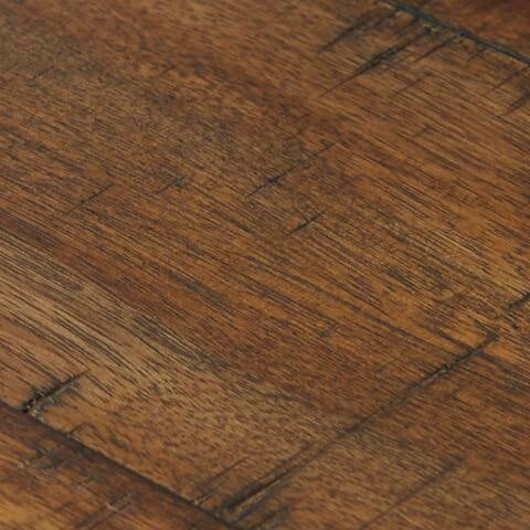Close-up view of the Torjin Long Counter Table's wooden surface, showcasing its warm brown finish with visible grain patterns and natural imperfections—ideal for an industrial-inspired table or sofa table.
