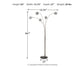 The Winter Metal Arc Lamp (1/CN) features five curved arms, globe light covers, a sleek black marble base with crystal acrylic ball accents. Dimensions: 95"H x 13.75"W x 27"D; weight: 38 lbs.