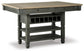 The Tyler Creek RECT Dining Room Counter Table features two drawers, wine storage, two open shelves, and a contrasting light wood top, bringing urban farmhouse style to your kitchen.
