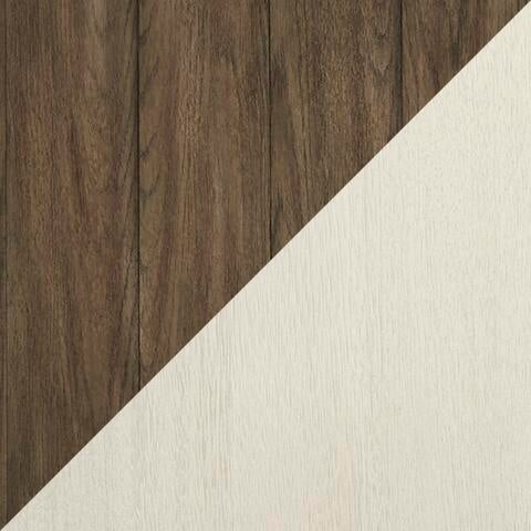Diagonal split image features dark brown and light beige wood textures, echoing the Bolanburg Rectangular Dining Room Table’s stylish two-tone look—ideal inspiration for your next rectangular dining table.