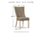 The Bolanburg Dining UPH Side Chair (2/CN) features an antiqued white wood frame, a cushioned seat, and measures 40.75"H x 23"W x 25"D; weight is 23 lbs.
