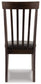 The Hammis Dining UPH Side Chair (2/CN) is a contemporary dark wood chair with a rake back design and black upholstered seat, shown from the rear.