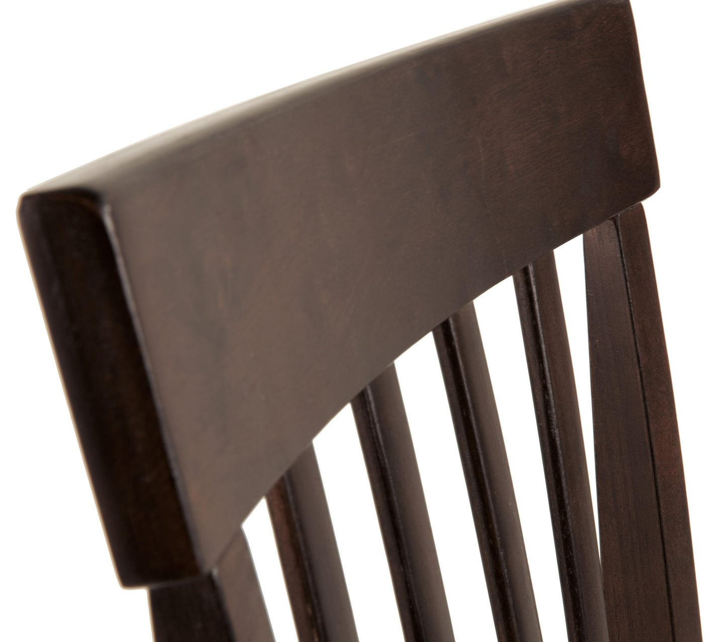Close-up view of the dark wooden backrest and vertical slats of the Hammis Dining UPH Side Chair (2/CN), photographed against a plain white background.