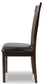 Side view of the Hammis Dining UPH Side Chair, featuring a cushioned black seat and a tall, slightly curved rake back for a contemporary look.