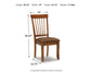 The Berringer Dining UPH Side Chair (2/CN) has a vertical slat back, comfy microfiber seat, and measures 38.25" H x 19" W x 22.75" D, weighing 17.5 lbs.