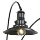 Black metal pendant light with a round, flared shade and exposed bulb pairs perfectly with the Sheriel Metal Arc Lamp, which features an adjustable arm and dimmer switch for versatile lighting.