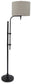 The Anemoon Metal Floor Lamp (1/CN) features a black finish, adjustable arm, round metal base, and a beige drum lampshade.