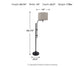 The Anemoon Metal Floor Lamp features a sturdy metal base and beige drum shade. Measures 64.75"H x 14"W x 22.5"D, weighs 17 lbs, with labeled measurements and arrows for clarity.