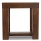 The Watson Square End Table features a simple dark brown wood design with a rectangular top, four sturdy legs, and a horizontal support bar near the base.