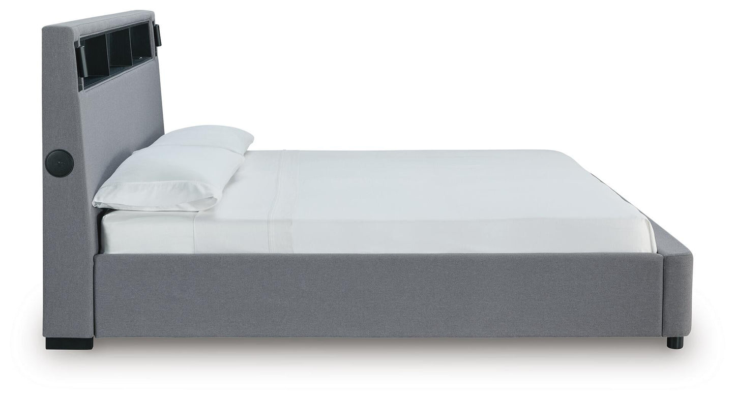 Verishaw King Upholstered Bed with Wireless Audio