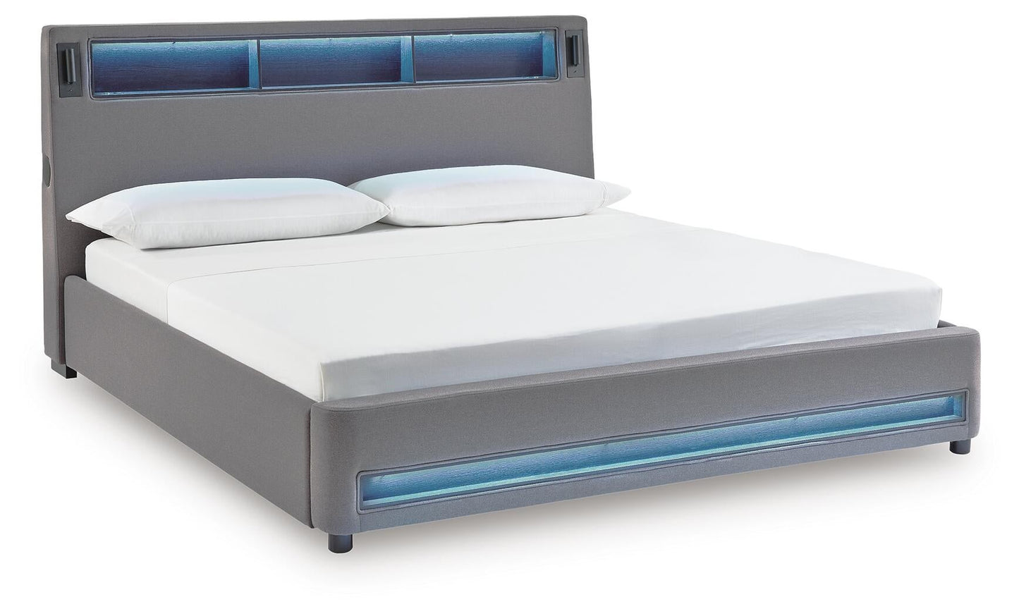 Verishaw California King Upholstered Bed with Wireless Audio