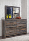 Drystan Queen Bookcase Bed with 2 Storage Drawers, Dresser, Mirror, Chest and Nightstand