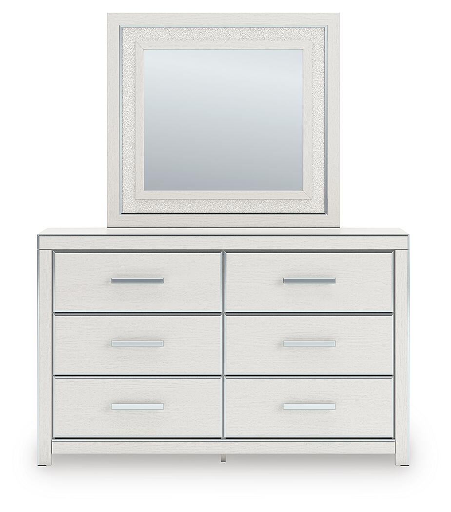 Birmonton King Upholstered Panel Platform Storage Bed, Dresser and Mirror