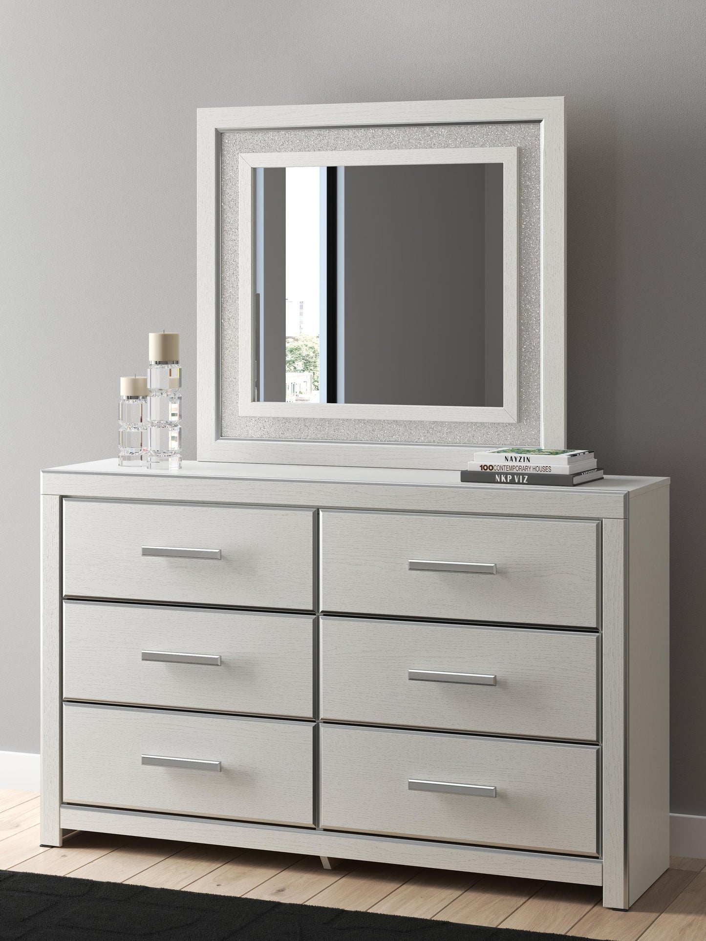 Birmonton Queen Upholstered Panel Platform Storage Bed, Dresser, Mirror, Chest and Nightstand