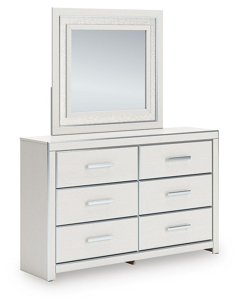 Birmonton California King Upholstered Bed, Dresser, Mirror and Nightstand