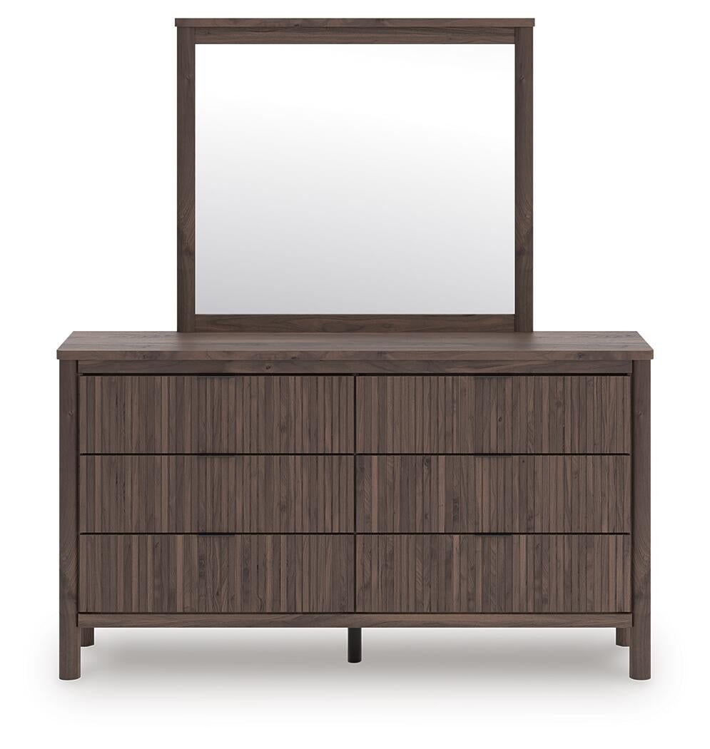 Pamytta Queen Upholstered Panel Bed, Dresser, Mirror and Nightstand