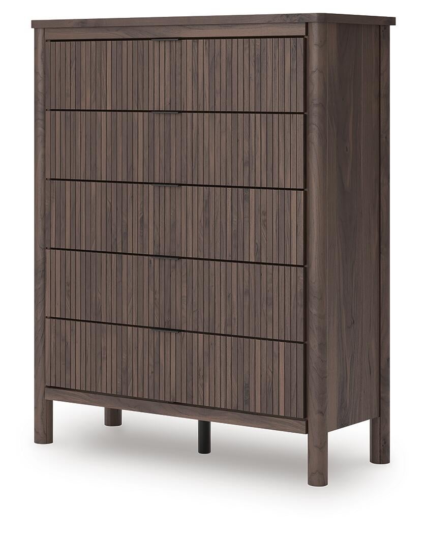 Cadmori Full Upholstered Panel Bed, Dresser, Mirror, Chest and Nightstand