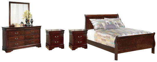 Alisdair Full Sleigh Bed with Mirrored Dresser and 2 Nightstands Walker Mattress and Furniture